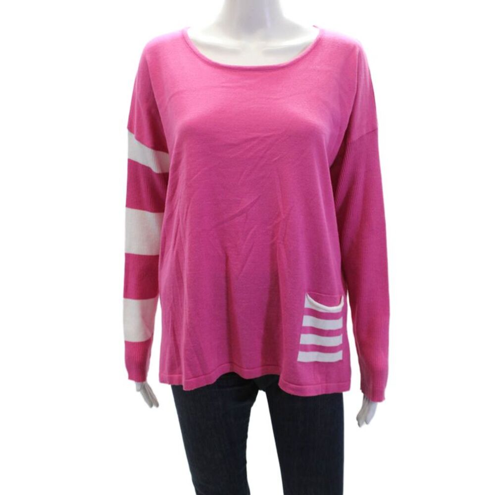 Angel Womens Long Sleeves Crew Neck Pullover Sweater Pink White Size Large